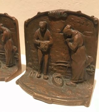 Antique Vintage - SOLID BRONZE - BOOKENDS - Couple Giving Thanks - Book Ends 2 3