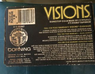 Vintage 1984 CORNING Glass VISIONS 1 Pint Covered SAUCEPAN Brand WOW 4