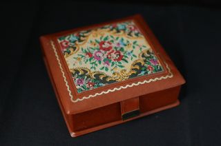 Vintage Small Jewelry Box Green Velvet W/ Mirror Inside