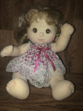 Vintage 80s Mattel My Child Doll Blonde Pink Floral Dress
