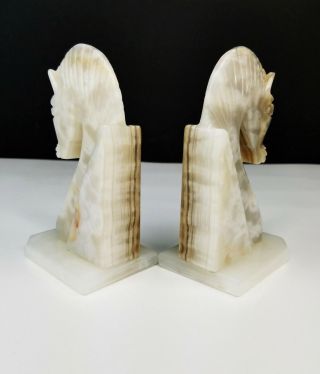 Mid Century Vintage Alabaster Marble Horse Head Bookends 2