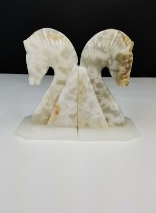 Mid Century Vintage Alabaster Marble Horse Head Bookends 3