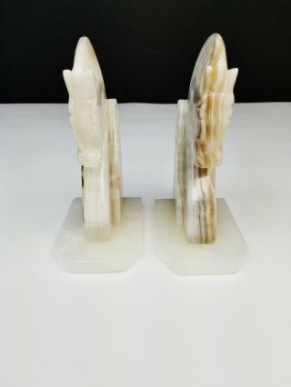 Mid Century Vintage Alabaster Marble Horse Head Bookends 4