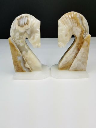 Mid Century Vintage Alabaster Marble Horse Head Bookends 5
