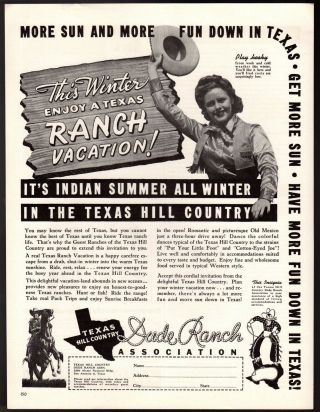 1946 Vintage Print Ad Texas Hill Country Dude Ranch Association