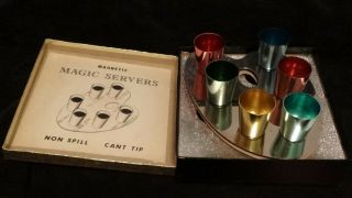 Vintage Shot Glass Set 6 Magnetic Magic Servers Artist Palette Design