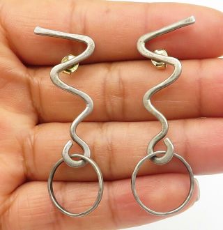 925 Sterling Silver - Vintage Modernist Designed Swirl Dangle Earrings - E5062
