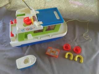 Fisher - Price Happy Houseboat Pull Toy Plus 6 Accessories 1972 Vintage