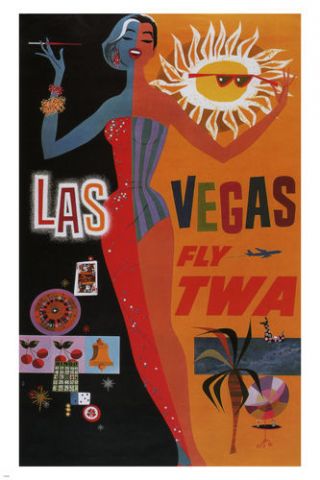 Las Vegas Fly Twa Vintage Travel Poster United States 24x36 Show Girl