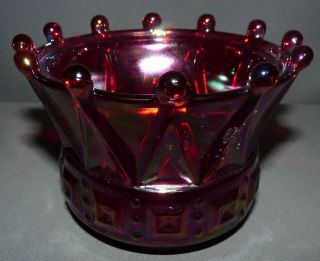 Fenton Glass Bowl Crown Design Red Carnival Hand Blown Vintage