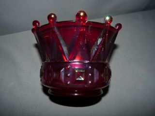 Fenton Glass Bowl Crown Design Red Carnival Hand Blown Vintage 3