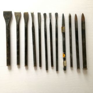 12 Vtg Stone Carving Tools - Various Chisels - Sculpting Tools