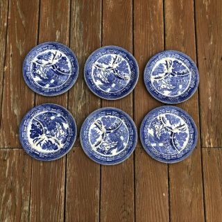 Set Of 6 Vintage Blue Willow Divided Dishes Old Antique Very Heavy Dish