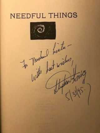 Needful Things By Stephen King (1991,  Hardcover) 1st Edition/1st Printing Signed