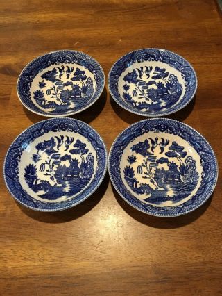 Set Of 4 Vintage Blue Willow Fruit Dessert Soup 5.  5” Bowls Japan Ec