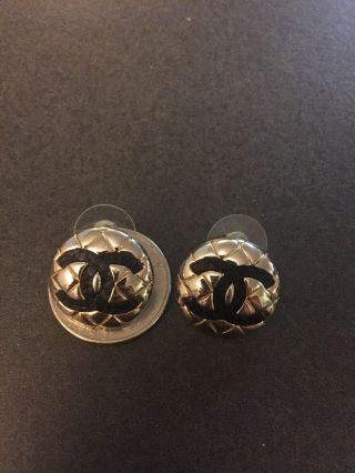 Vintage CC Logo Clip - On Gold - Tone Earrings 4