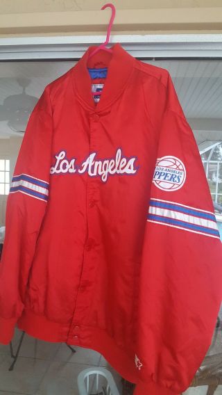 Starter Jacket Los Angeles CLIPPERS NBA Satin Style Vintage Red Quilted.  Sz XXL 3