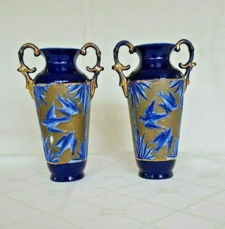 Vintage Cobalt Blue Porcelain Vases/urns - Bluebird Decoration - Asian