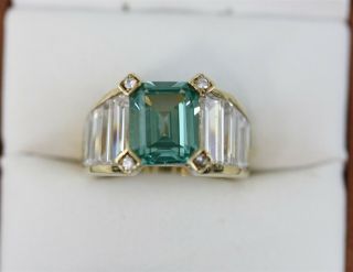 Vintage Blue Green Spinel Sterling Silver 925 Gold Vermeil Ring Designer 7
