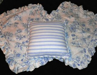 Vtg Longaberber Standard Pillow Shams & Pillow,  Blue Floral Cottage Trellis - Retrd