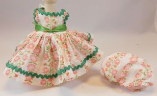 Vntg Madame Alexander - Kins Pink & Green Floral Swiss Dot Dress W/ Bloomers Tag