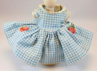 Vntg Madame Alexander - Kins Blue Gingham Dress W/ Embroidered Rose Applique Tag