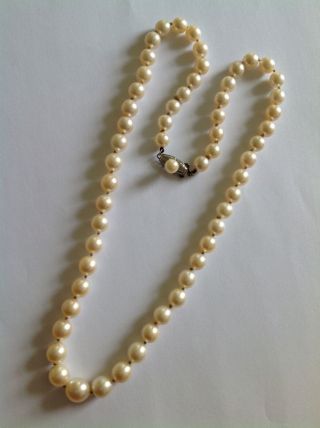 Fine Vintage Baroque Cultured Pearl Necklace With Engraved Silver Pearl Clasp