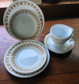 16 VTG CORELLE BUTTERFLY GOLD DISHES,  LUNCHEON,  BREAD & BUTTER,  CUPS &SAUCERS 2