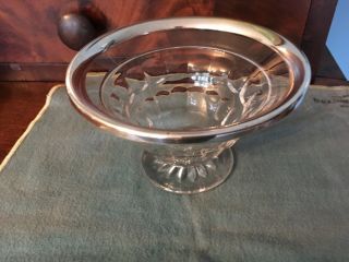 Vintage Antique Crystal Glass Sterling Silver Rim 5 1/2 " Candy Bowl