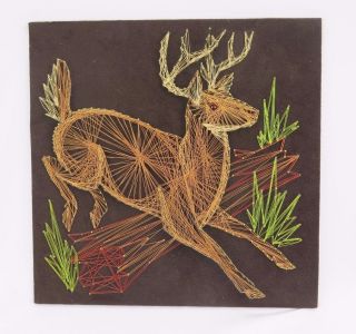 Vintage Mid Century Modern Kitsch Running Deer String Nail Art Finished Retro