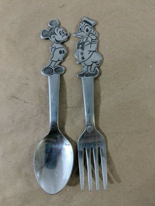 D70 Vintage Mickey Mouse Donald Duck Fork And Spoon Walt Disney By Bonny Japan
