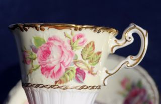 EXQUISITE EB FOLEY 1850 YELLOW w/PINK ROSES GOLD GILDED CUP AND SAUCER VINTAGE 4