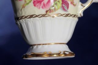 EXQUISITE EB FOLEY 1850 YELLOW w/PINK ROSES GOLD GILDED CUP AND SAUCER VINTAGE 5
