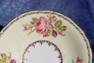 EXQUISITE EB FOLEY 1850 YELLOW w/PINK ROSES GOLD GILDED CUP AND SAUCER VINTAGE 7