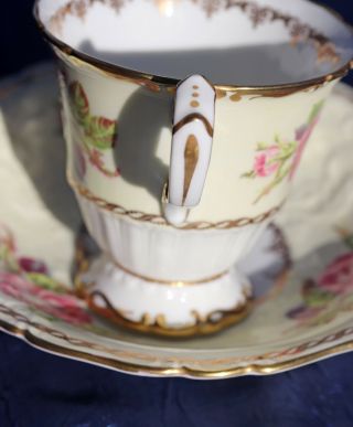 EXQUISITE EB FOLEY 1850 YELLOW w/PINK ROSES GOLD GILDED CUP AND SAUCER VINTAGE 8