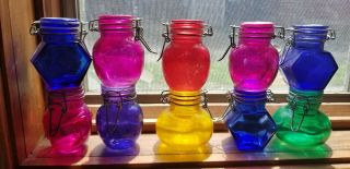 Vtg 10x Multi Color Mini Clip Top Glass Spice Storage Jars Set Canister W/seals
