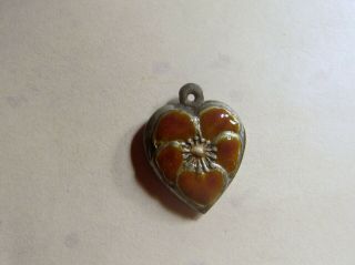 Vintage Sterling Silver Enameled Puffy Heart Charm - Ruby Red Pansy