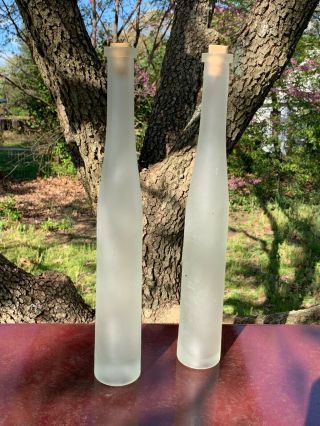 Vintage Frosted Decorative Bottle Skinny Glass Cork 15 Inch Tall Set Of 2 ❤️m11