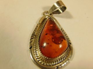 Vintage Navajo Sterling Silver Baltic Amber Pendant Handmade Jon Mccray Ihmss
