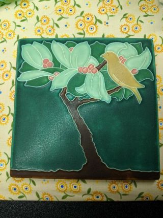 Vintage Motawi Tile " Bird In Pear Tree " 6 " X 6 " Tile Retired Green