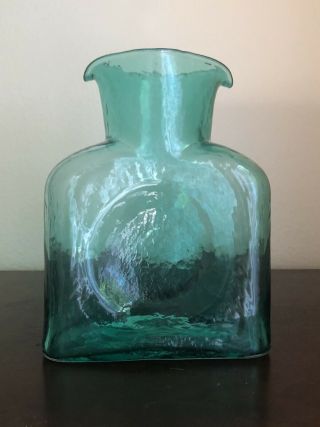 Vintage Blenko Glass Aqua Blue Water Jug Pitcher Bottle Carafe Double Spout