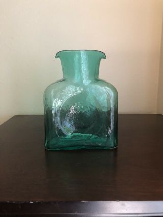 Vintage BLENKO Glass AQUA BLUE Water Jug Pitcher Bottle Carafe Double Spout 2