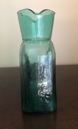 Vintage BLENKO Glass AQUA BLUE Water Jug Pitcher Bottle Carafe Double Spout 3