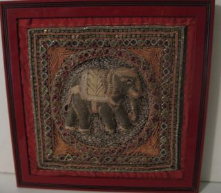 Vintage Asian Thai Thailand Hand Embroidery Textile Tapestry Beaded Wall Hanging