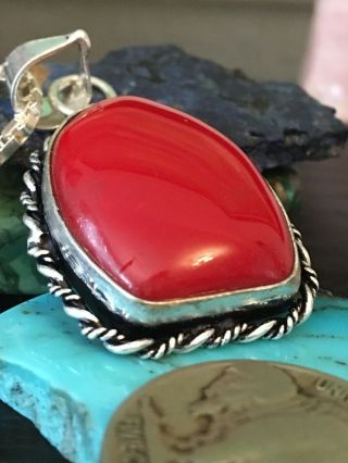 Vintage Native American Red Coral Sterling Silver Pendant Necklace 19 G 18”