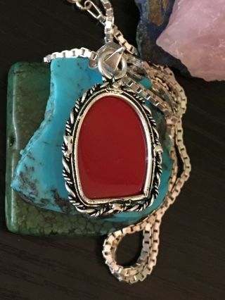 Vintage Native American Red Coral Sterling Silver Pendant Necklace 19 G 18” 5