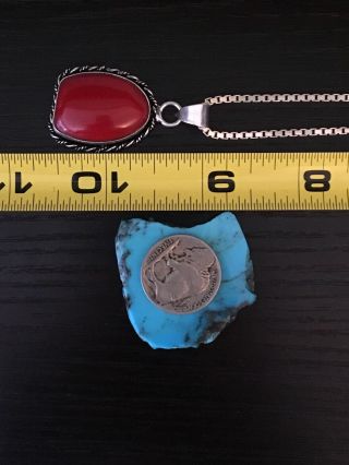 Vintage Native American Red Coral Sterling Silver Pendant Necklace 19 G 18” 7