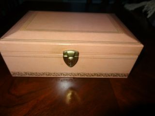 Vintage Mele Jewelry Box Case Pink With Gold Accent 1950 