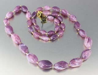 Vintage 70’s Purple Plastic Lucite Bead Long Necklace Hong Kong