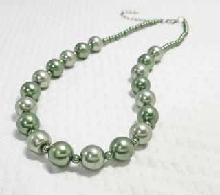 Vintage Two Tone Olive Green Glass Pearl Bead Choker Necklace